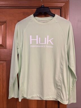 Huk Light Green Long-Sleeve Performance Fishing Shirt
